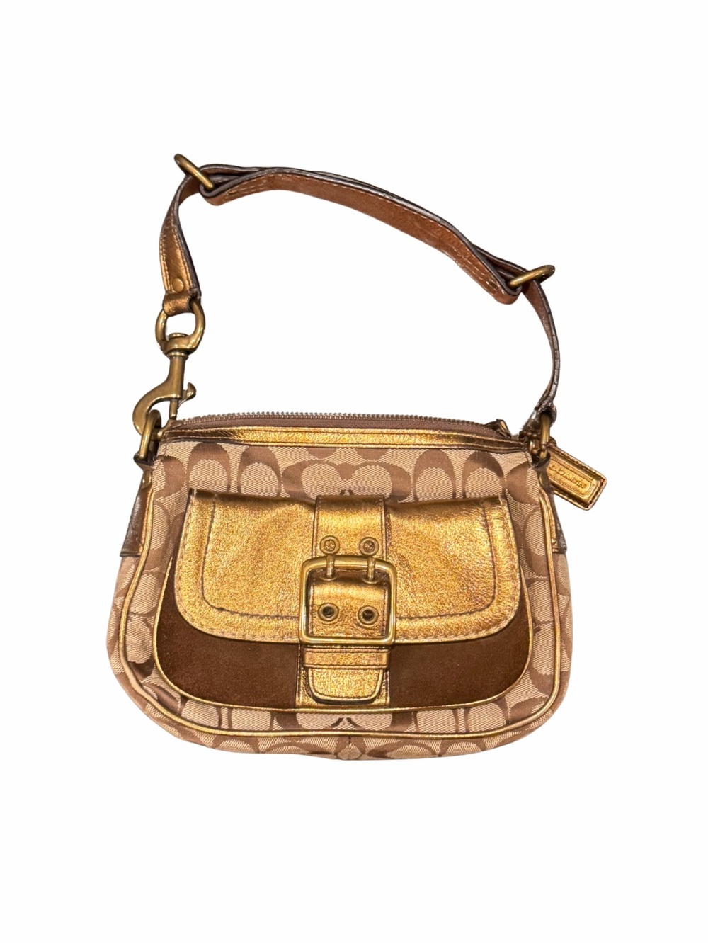 Coach Gold and Brown Signature Shoulder Bag limited edition